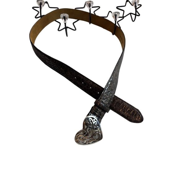 Brighton Brown Leather Belt With Silver Heart Buckle Size 38 - Picture 2 of 5